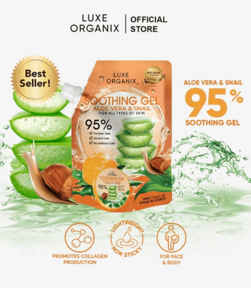 LUXE ORGANIX ALOE VERA & SNAIL 95% SOOTHING GEL 100ML - LUXE ORGANIX MOISTURIZER