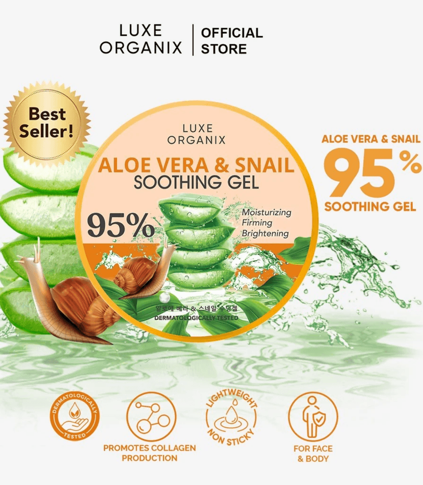 LUXE ORGANIX ALOE VERA & SNAL SOOTHING GEL 95% 300ML - LUXE ORGANIX MOISTURIZER