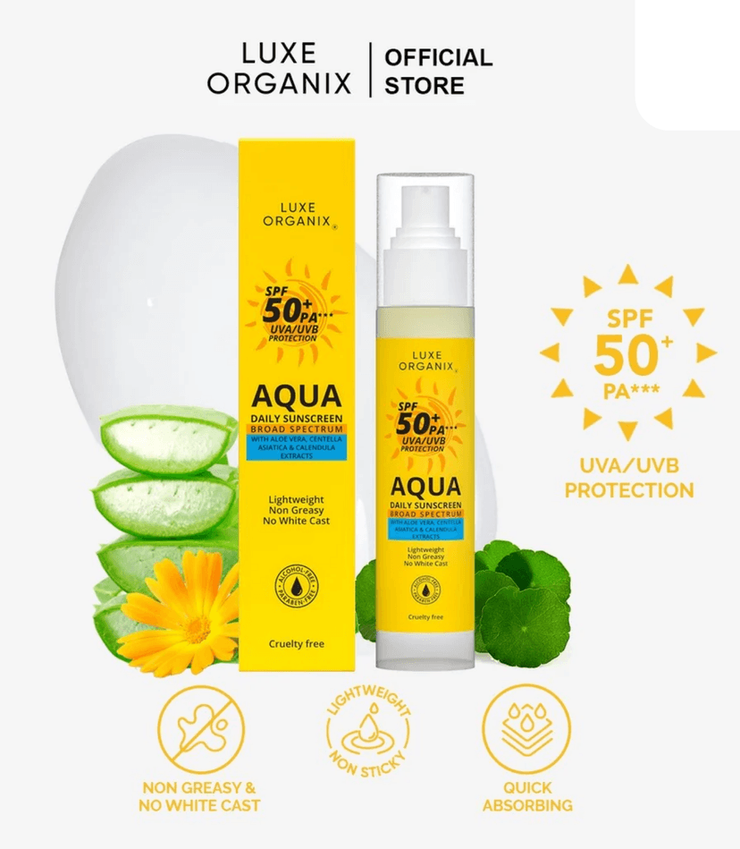 LUXE ORGANIX AQUA DAILY SUNSCREEN SPF50 50ML - LUXE ORGANIX SUNSCREEN