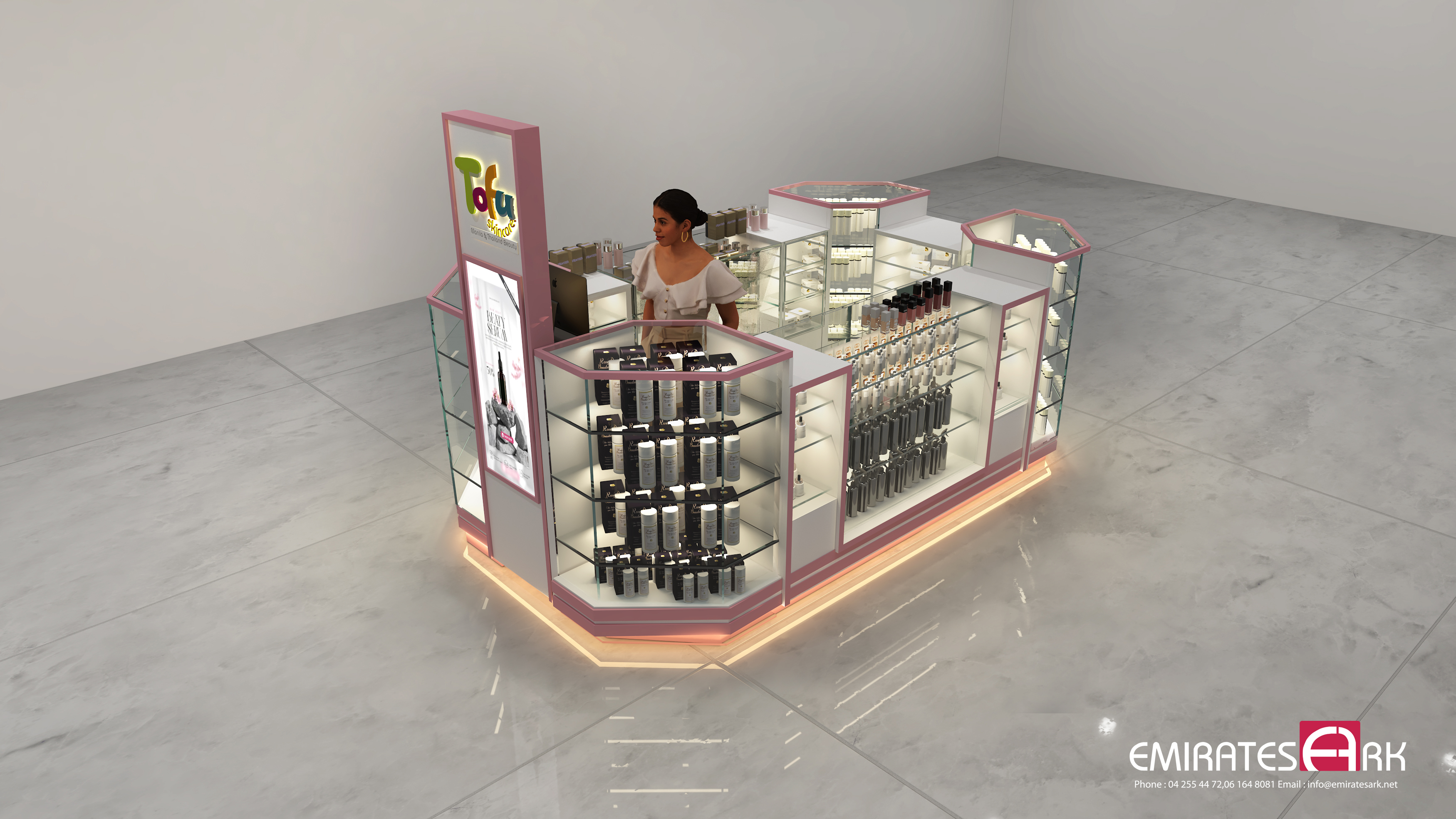 Interactive beauty kiosk in Dubai featuring virtual try-on technology and premium Asian skincare products